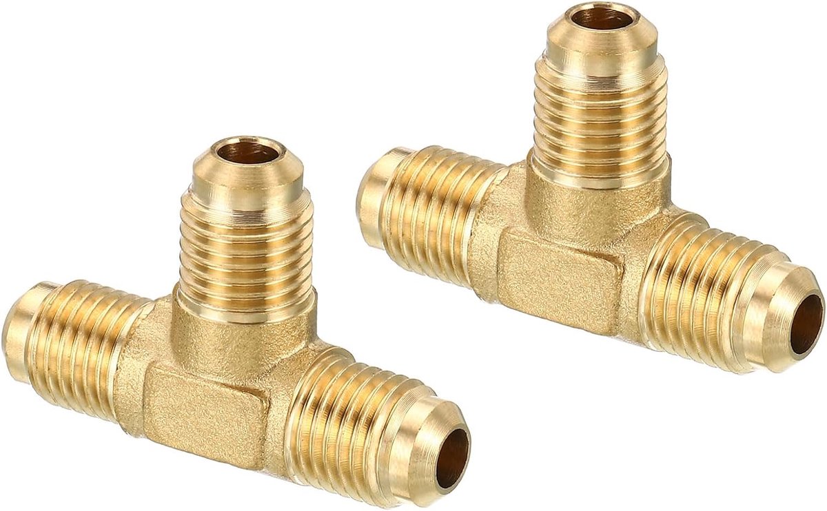 1/4" x 1/4" x 1/4" messing buisleiding fitting 2 pack fakkel T-buis fitting buisleiding adapter aansluiting voor airconditioner koeling loodgieterij