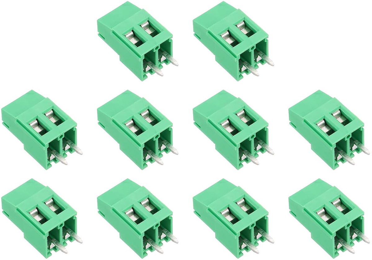 PCB-klemmenblokken, 10 stuks, schroefklemmen, voor PCB, 2-polig, helling 5,08 mm (0,2 inch), 300 V, 20 A, voor elektronische doe-het-zelfprojecten (.