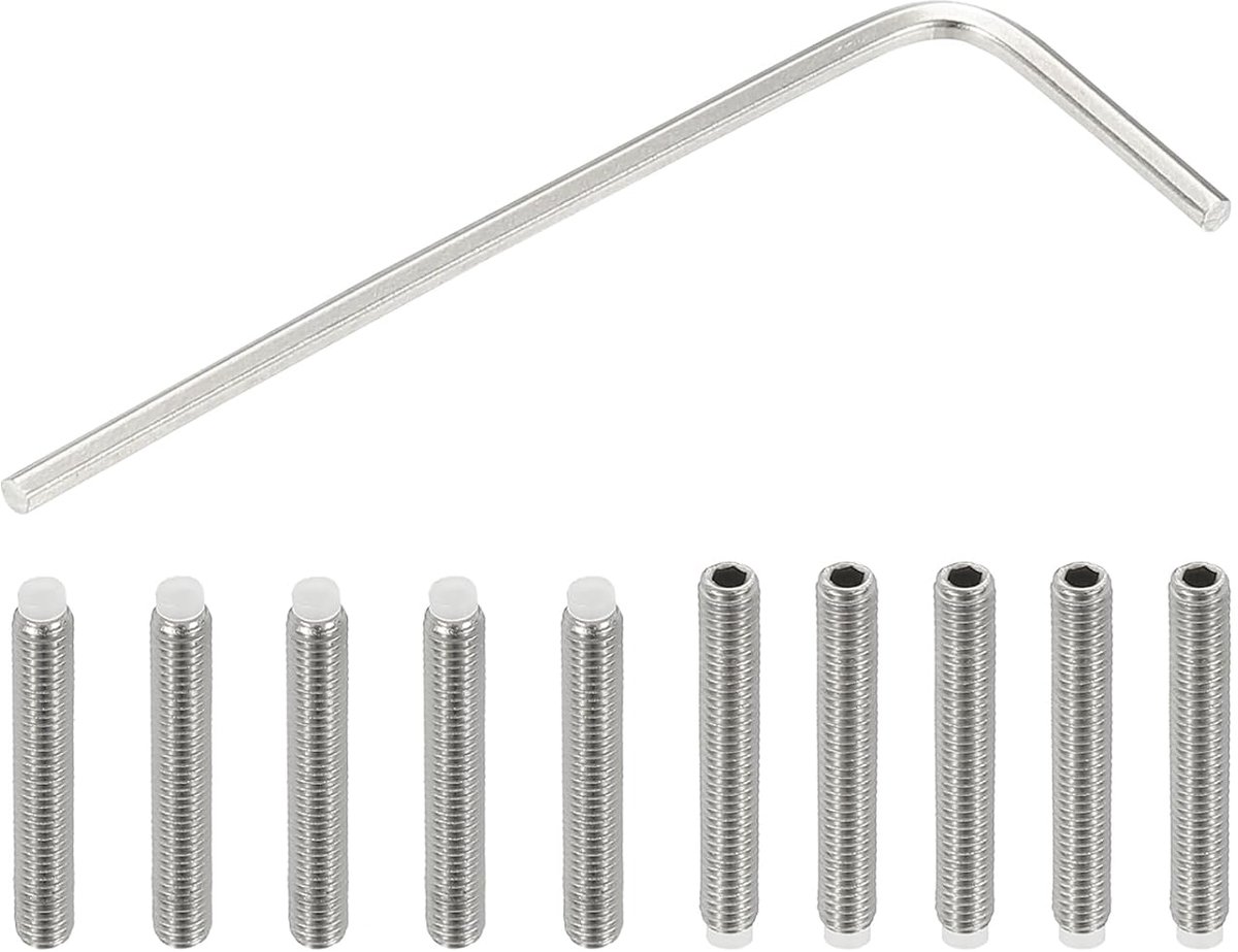 Schroeven zonder kop, nylon punt M3 x 20 mm, 10 stuks roestvrij staal 304 metrische zeshoekige socket kop kop punt bout antislip interne hex drive hardware met sleutel