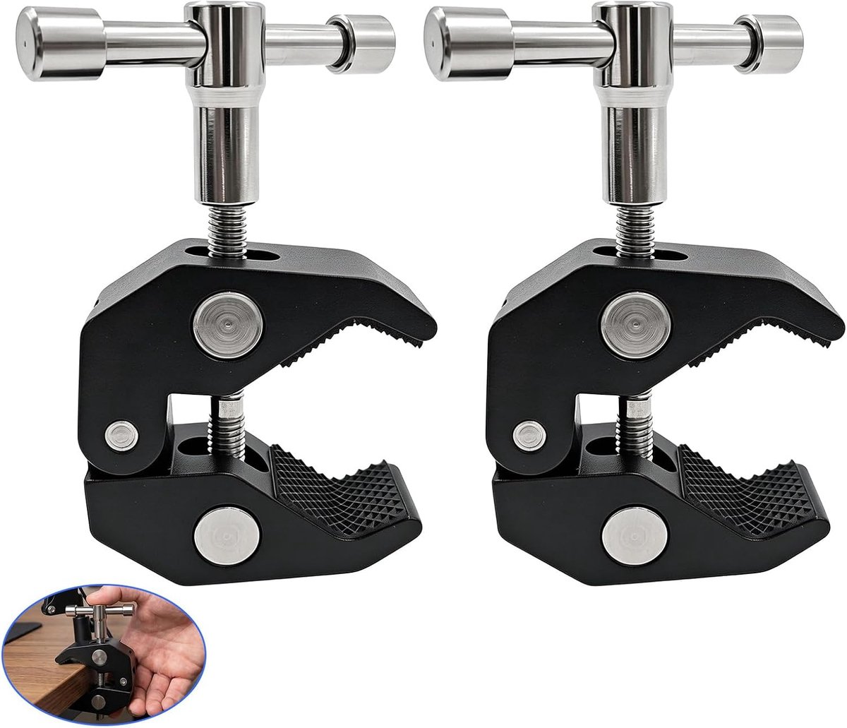 2 stuks Super Clamp Mount, veelzijdige klemhouder en buisklem voor camera's, ledlampen, monitoren, statieven en accessoires, verstelbaar, robuust, voor 15-44 mm stangen, superklemset