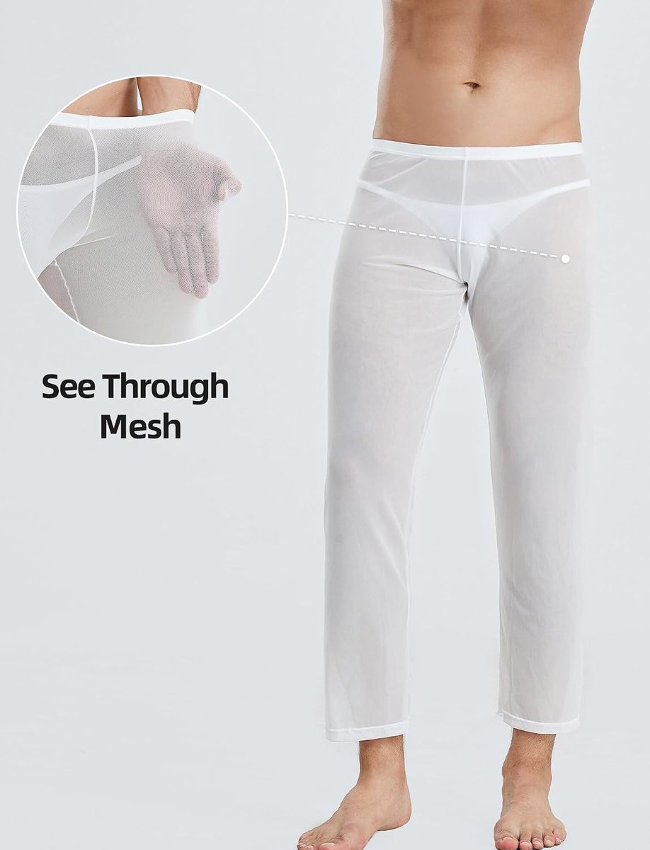 Doorzichtige herenpyjamabroek van netstof, transparante nachtkleding, slaapbroek, comfortabele, doorzichtige broek, clubwear