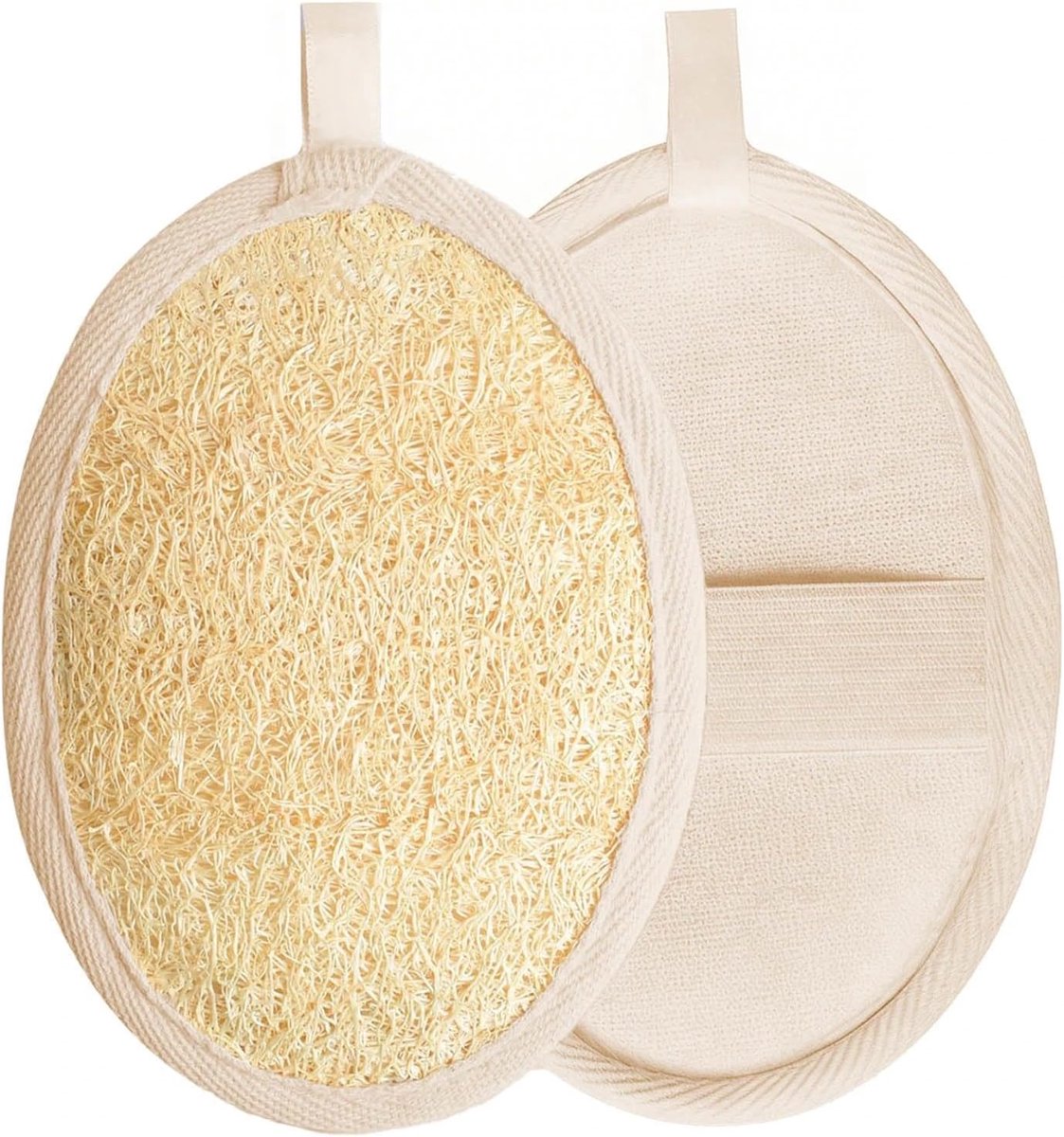 2 stuks natuurlijke loofah-spons voor lichaamspeeling, gemaakt van milieuvriendelijke en biologisch afbreekbare douche-loofah-spons, lichaamsloofah voor dames en heren, bad, spa, douche