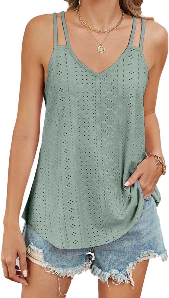 Tanktop voor dames, Amerikaanse hals, 1 stuk, mouwloos, ronde hals, dunne bandjes, zomer, voor werk, afspraken, vakantie