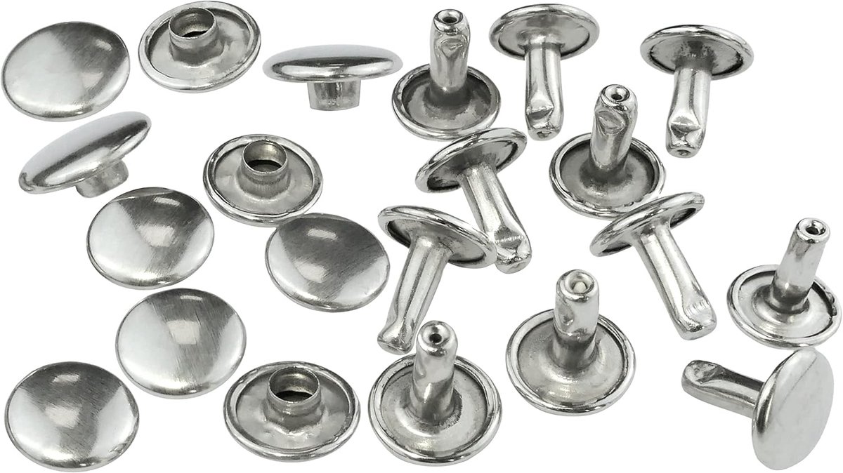 - C56644 - Set met 10 studs Ø9 mm, dubbelzijdig, voor jeansbroeken - staal - zilverkleuren - korte naai-accessoires kleding handwerk