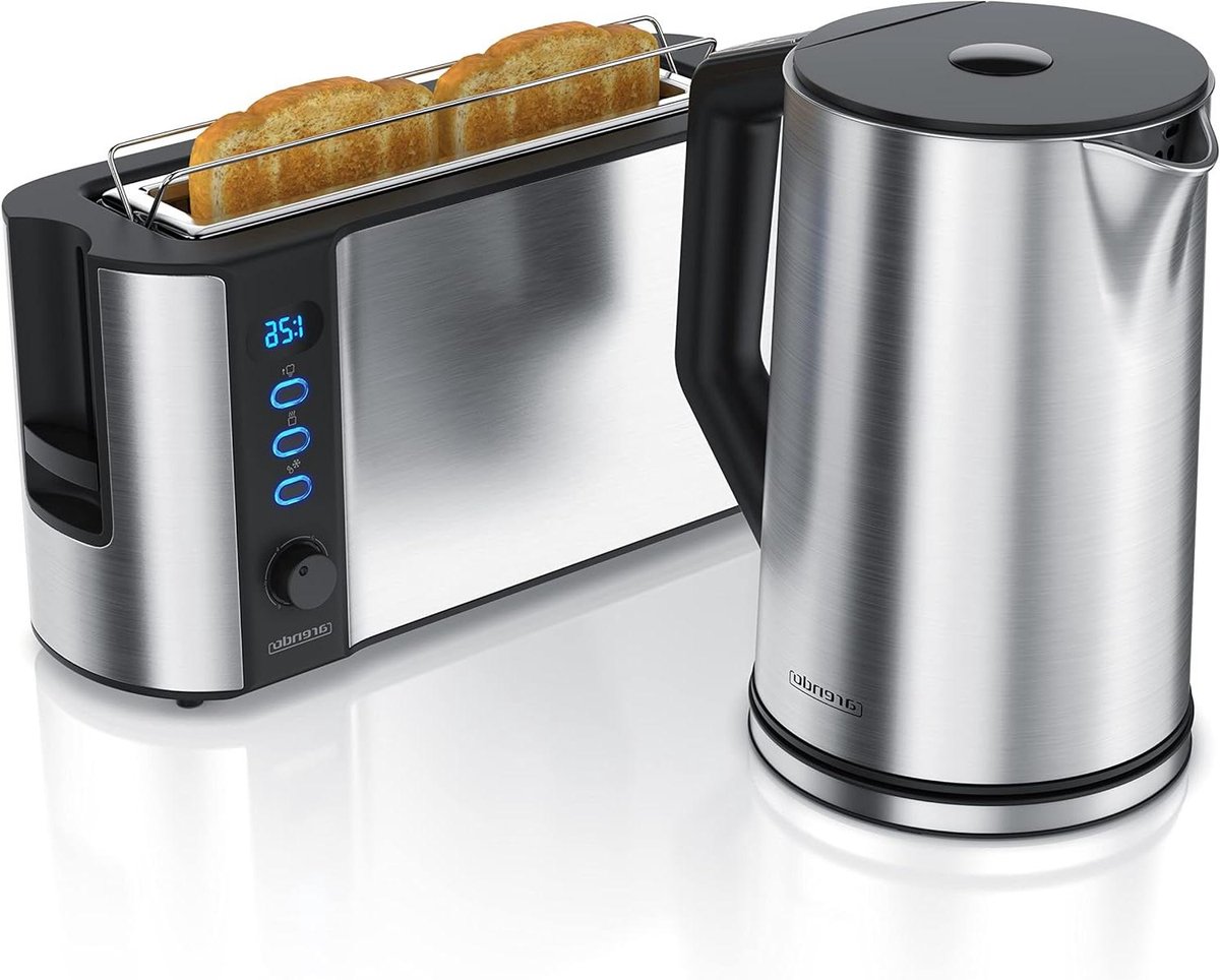 Keukenapparaten Set - Waterkoker Broodrooster - Gezond Ontbijt - Dubbelwandig Design - 1.5 Liter - Zilver