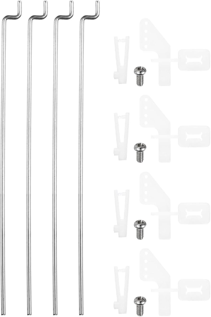 4 stuks 304 roestvrijstalen onderdelen, 1 x 60 mm, Z-duwstang, 4 stuks stuurhoorns van nylon voor vervanging van doe-het-zelf modellen van RC-auto's, boten, zilver