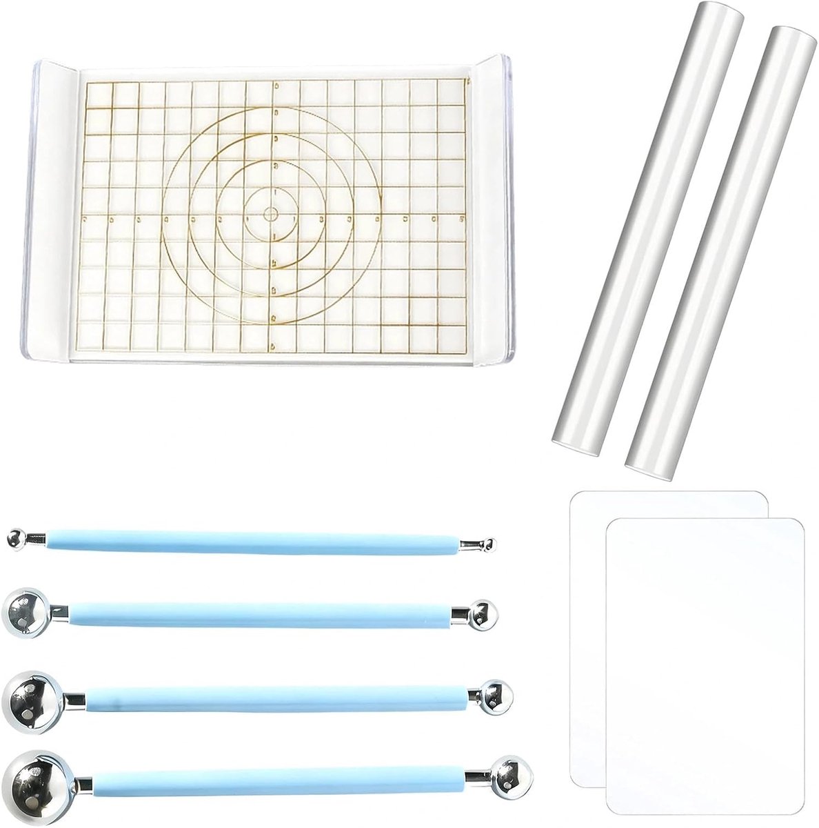 9 stuks polymeerklei accessoires, kleiroller en acrylplaten, acryl polymeerkleigereedschap, transparant polymeergereedschap met dubbelzijdige vormstift, voor het vormen en modelleren van