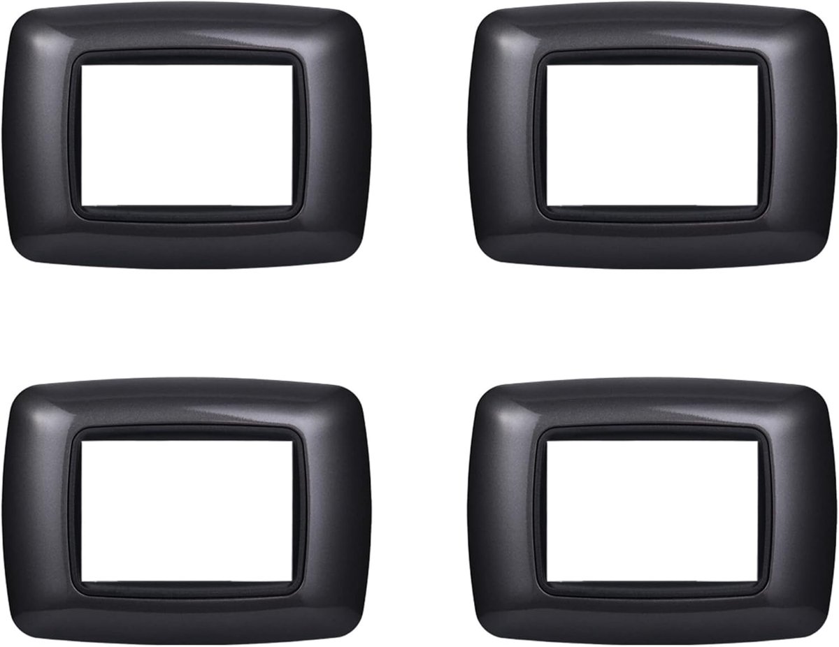 4 stuks kunststof platen, model gebogen, compatibel met Bticino Living Light (3-zits/module, donker staal)
