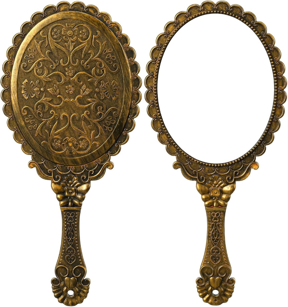 Handspiegel met greep Vintage spiegel Cosmetische spiegel voor dames (brons)