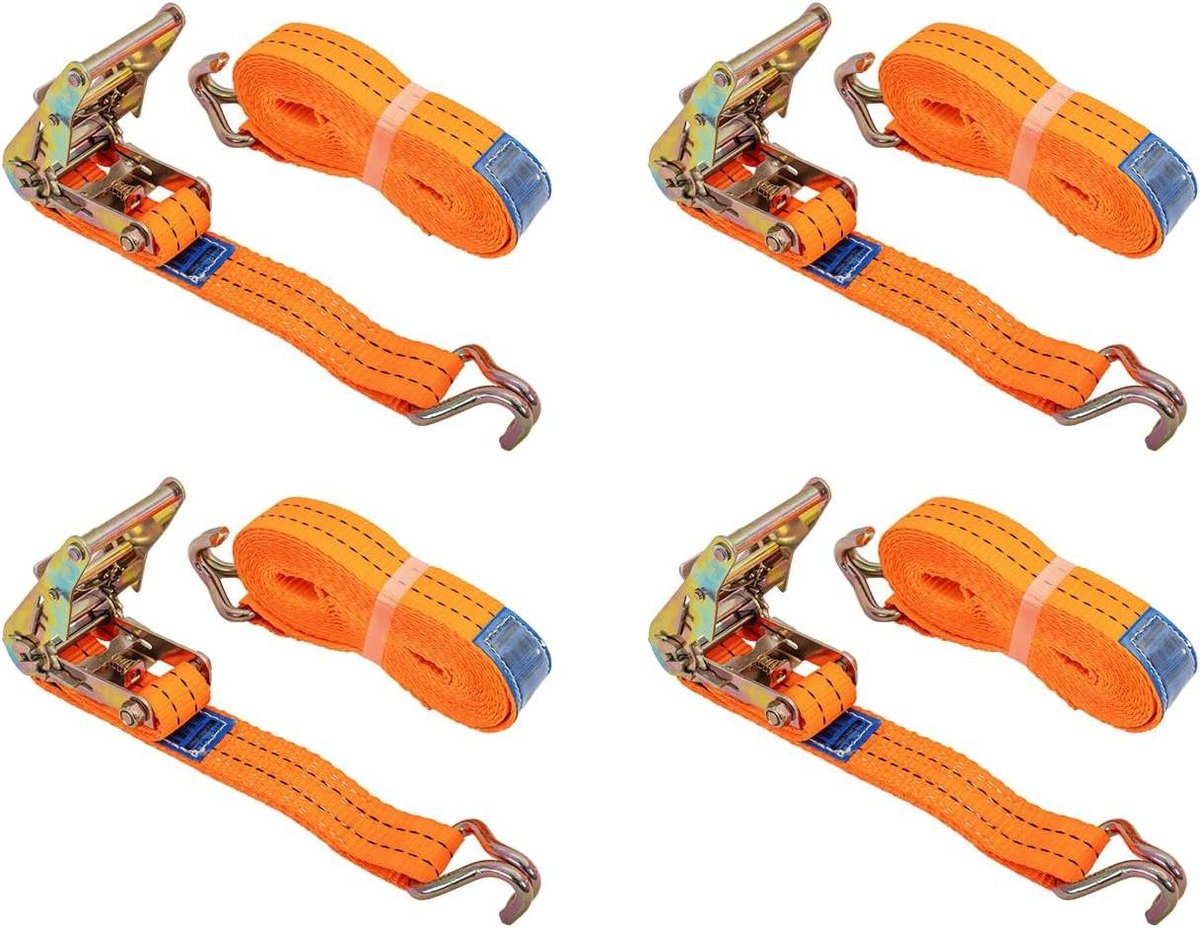 Spanbanden Set - Sjorbanden Ratelbanden - Lading Zekeren - Gecertificeerd EN 12195-2 - 6 meter 4 stuks - Niet gespecificeerd