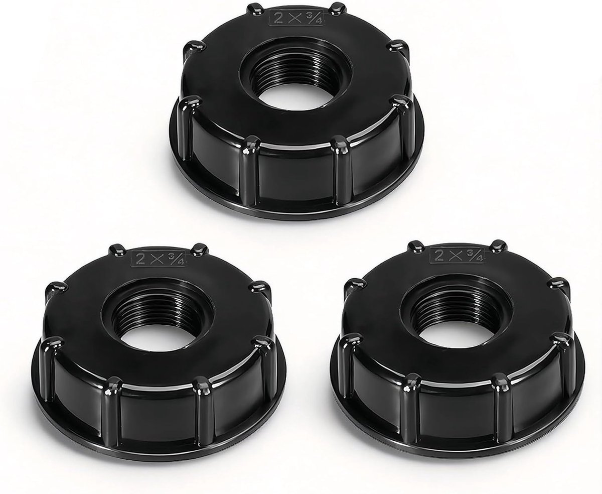 Kappe Adapter S60x6 - 3/4 inch binnendraad, tankdeksel 1000 l, duurzaam en stevig, ideaal voor het aansluiten van kraan, slang, water en tuinregenwater (3 stuks, zwart)