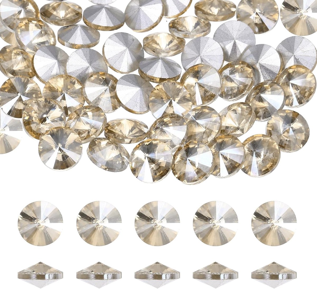 Strassteentjes, 50 Stuks 6 mm Strass Ronde Glazen Cabochon Kristal Gefacetteerd Voor Nagelkunst, Creatie, Telefoonhoesje, Kledingdecoratie (Lichtgeel)