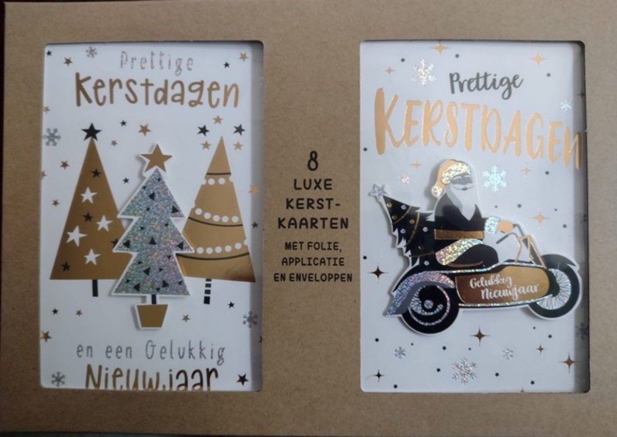 Kerstkaarten - wenskaart - kerstkaarten 8 stuks - kerstkaart - set van 8 kerstkaarten - box 8 kerstkaarten - kerstkaarten goud - luxe kerstkaarten