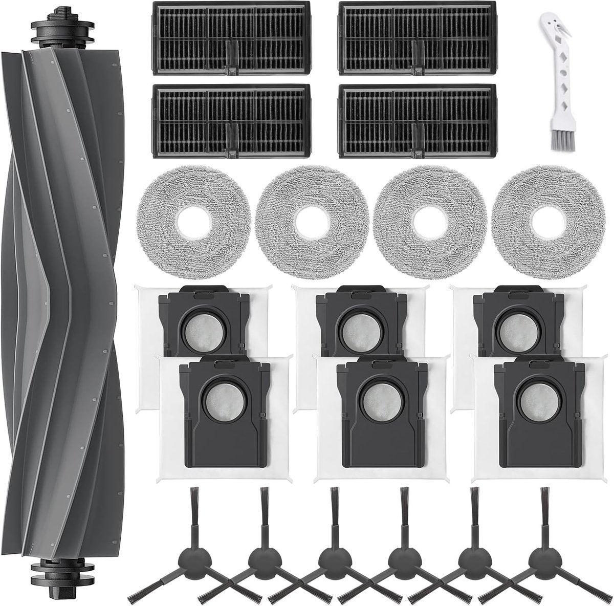 Compatibel met Dreame L10s Pro Ultra Heat /L10s Ultra Gen 2/L40 Ultra AE /X30 Ultra, voor Mova E30 Ultra, 1 rubberen hoofdborstel, 4 filters, 6 stofzakken, 4 reinigingsdoeken, 6