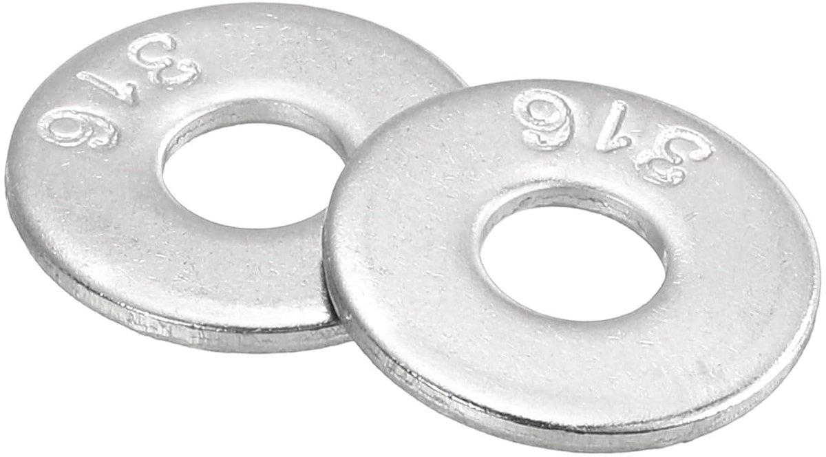 Platte sluitringen M5, roestvrij staal 316, 5,3 mm D x 15 mm DE x 1,2 mm dikte voor schroeven, fabrieken, reparaties, keukens, winkels en buitenbouw, zilver