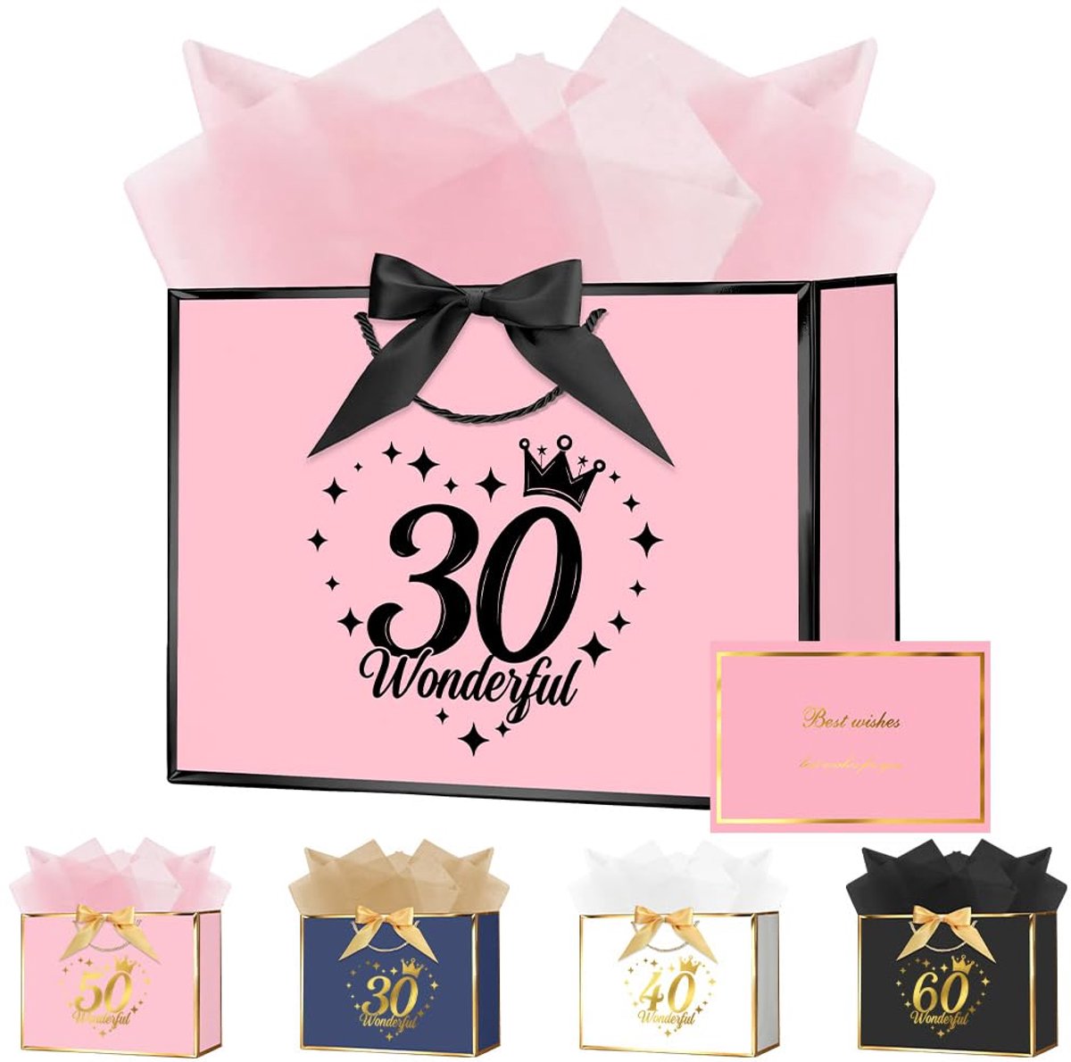 Verjaardagscadeautas 28 x 20 x 10 cm - luxe papier - met wenshandvatten - perfect voor 30e verjaardag - SnelShoppen