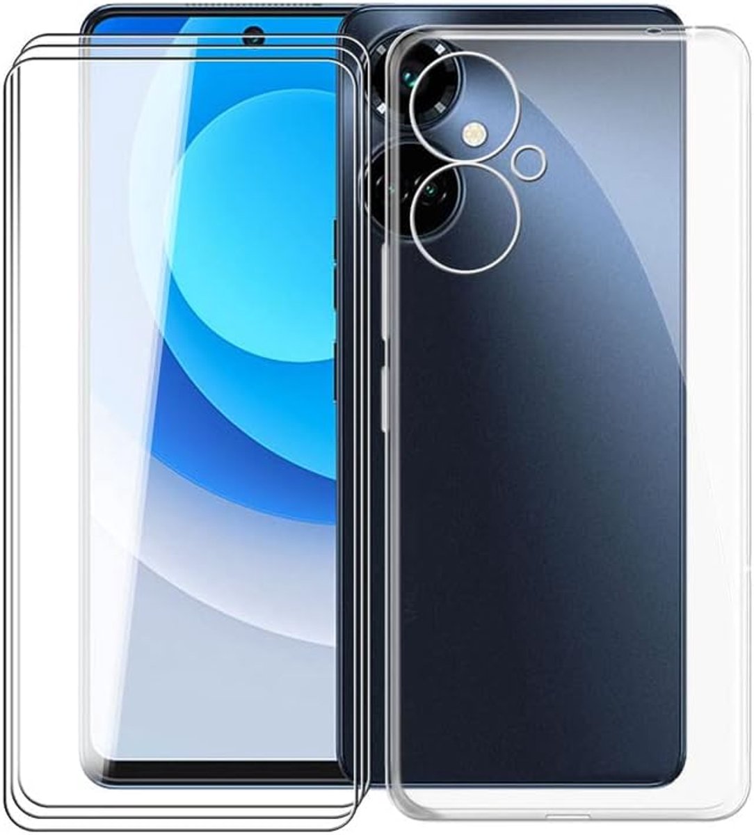 + 3 Stuks Screenprotector voor Tecno Camon 19 Pro (6,8"), KJYF Transparante Siliconen Zachte TPU-hoes, Anti-kras Dunne Hoesjes en Beschermfolie voor Tecno Camon 19 Pro - Clear
