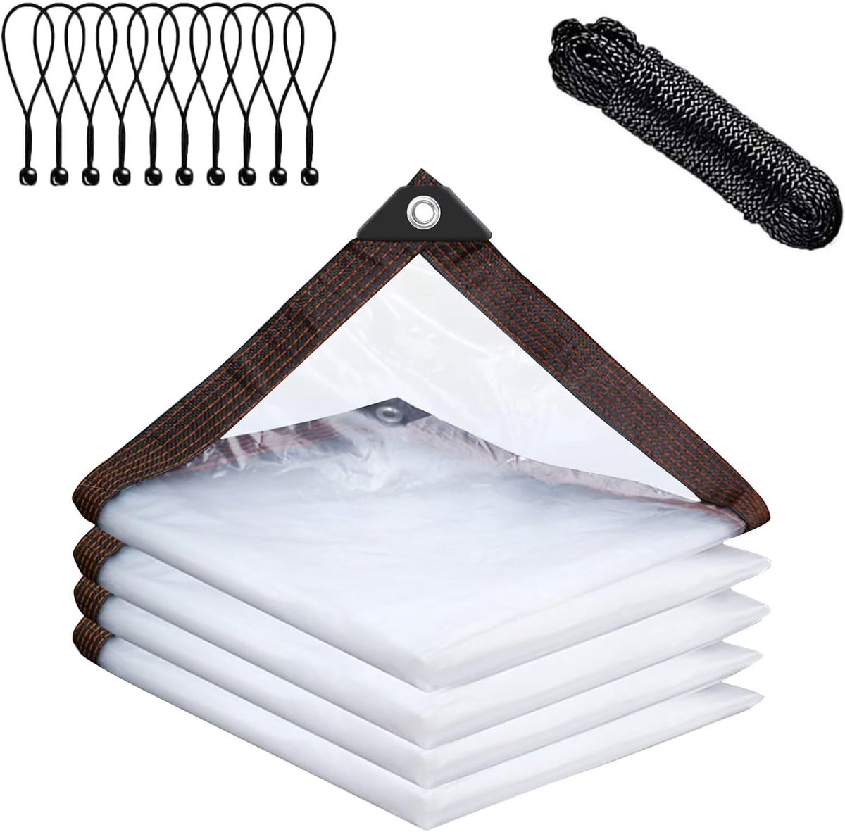 Waterdicht transparant met oogjes, zeildoek, waterdicht zeildoek, transparant, 1 x 2 m voor buiten, terras, kippenhok, balkon