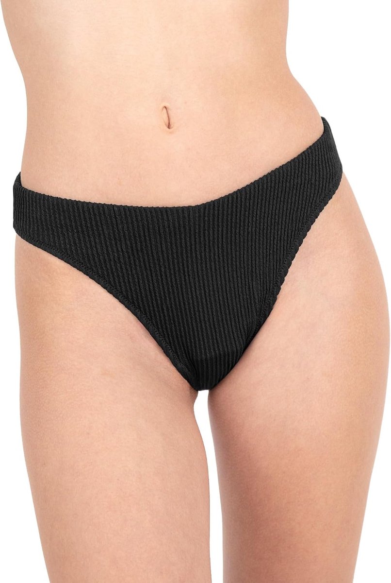 PU-bikinibroek, V-vormig, crinkel, zwart