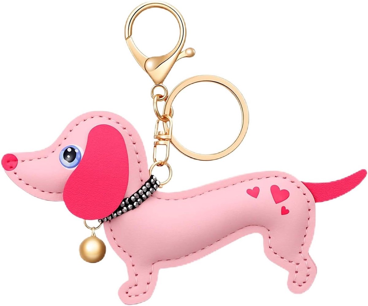 sleutelhanger, schattige hondensleutelhanger van PU-leer met geluksbrengerdesign, teckel, cadeau voor vrouwen, mannen en kinderen