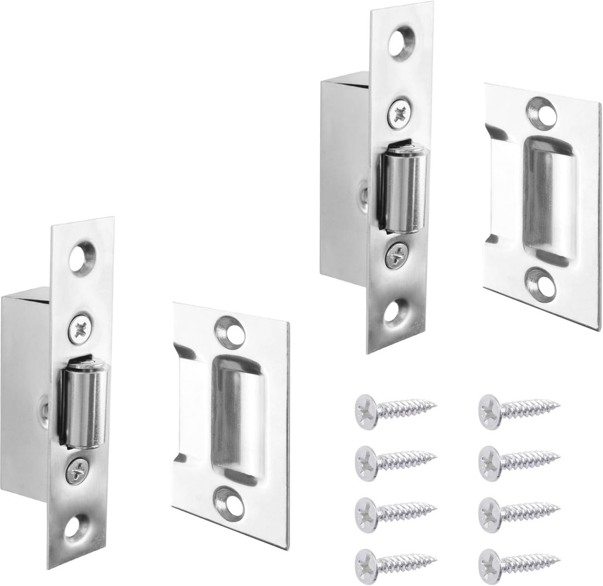 2 sets stille rolvanger, kastdeurvangst, deurbalvangst met slagplaat voor kastdeur (zilver)