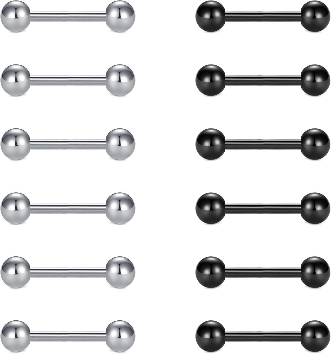 12 stuks 14G chirurgisch staal tepelpiercing tong bar set body piercing sieraden 12/14/16/18 mm