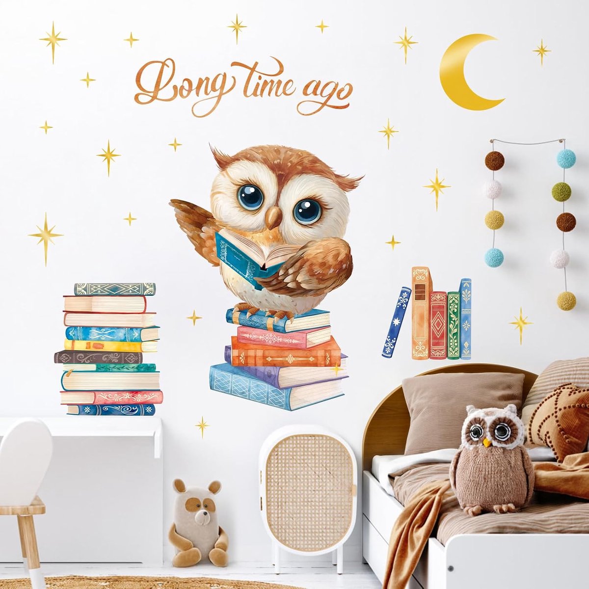 Uil Boeken Muursticker Peel and Stick, Vinyl Educatieve Muursticker, Muur Decor Kunst voor Baby Kwekerij Kinderkamer Klaslokaal Leeshoek