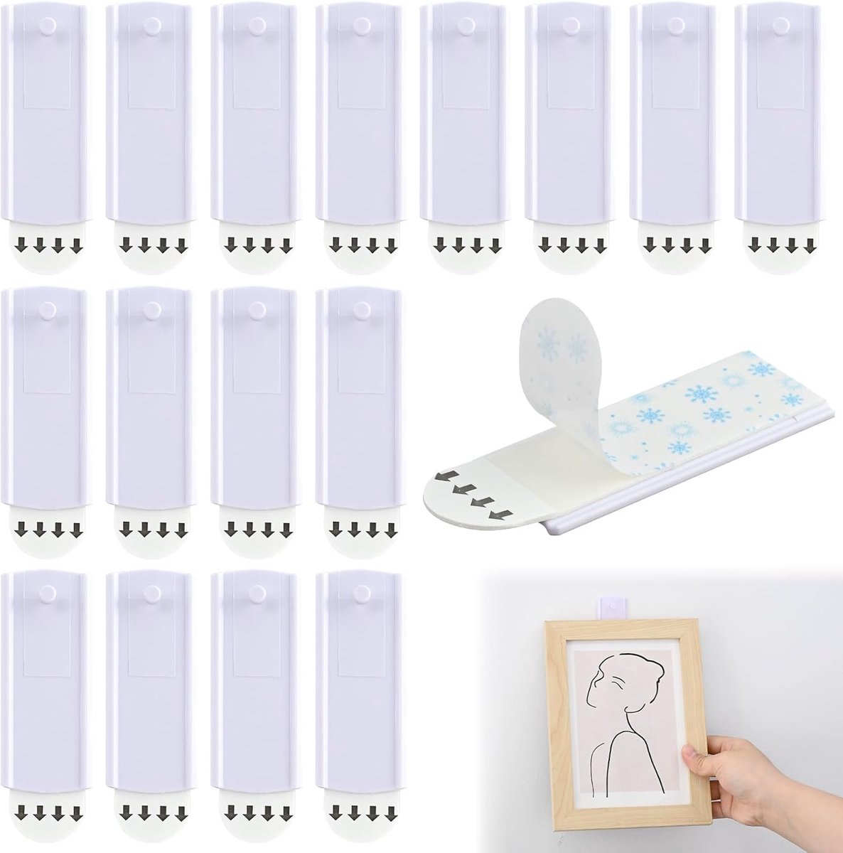 16 stuks zelfklevende haken, om foto's op te hangen, robuust en eenvoudig te bedienen, zelfklevende spijkers voor fotolijsten, voor het ophangen van foto's, lijsten (wit)
