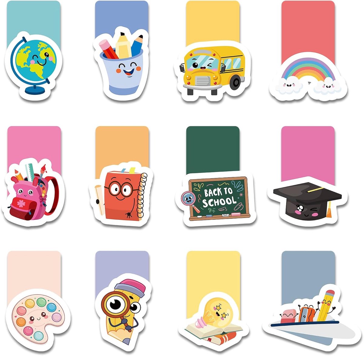 12 stuks magnetische bladwijzers voor kinderen, cadeautjes voor kinderverjaardag, gastgeschenken, 5, 6, 7, 8, 9, 10 jaar, eerste schooldag, boekenleggers, magnetische schoolzakje, vulling