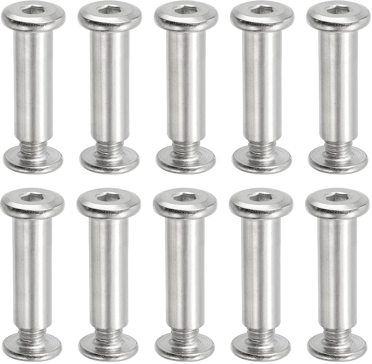 Sets schroeven, M6 x 25 mm, zeskantschroeven met moeren voor meubelreparatie, album, leer, fotoriem, zilver