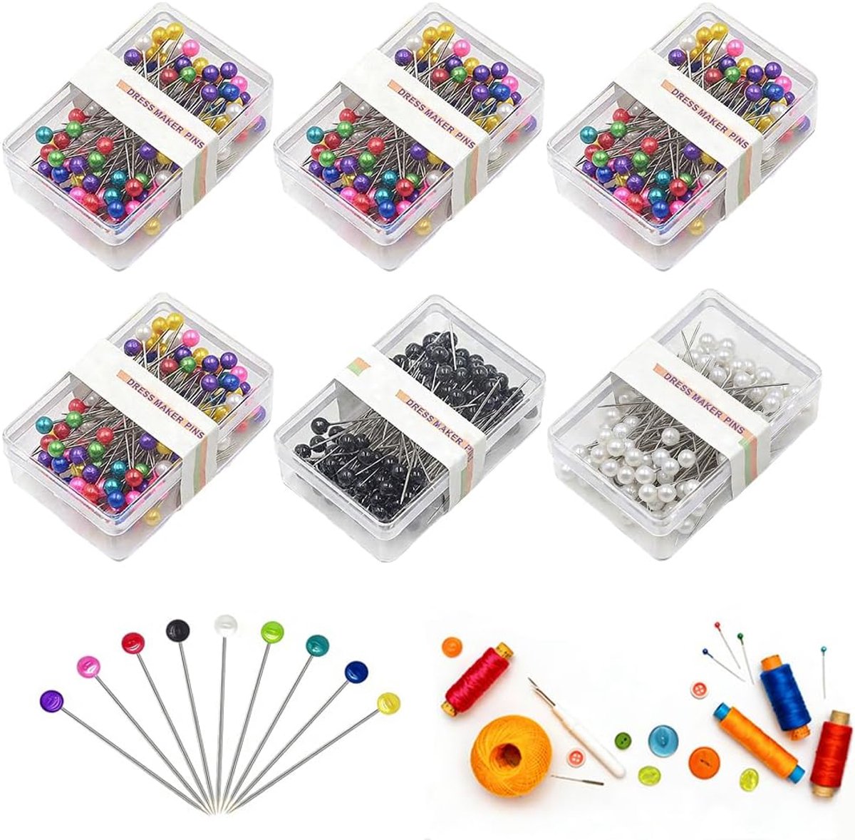 600 kleurrijke ronde kop vindingsspelden van 4 cm, met ronde kunststof kop van 4 mm voor het maken van kleding en verschillende naaiprojecten (zwart, wit en meerkleurig).