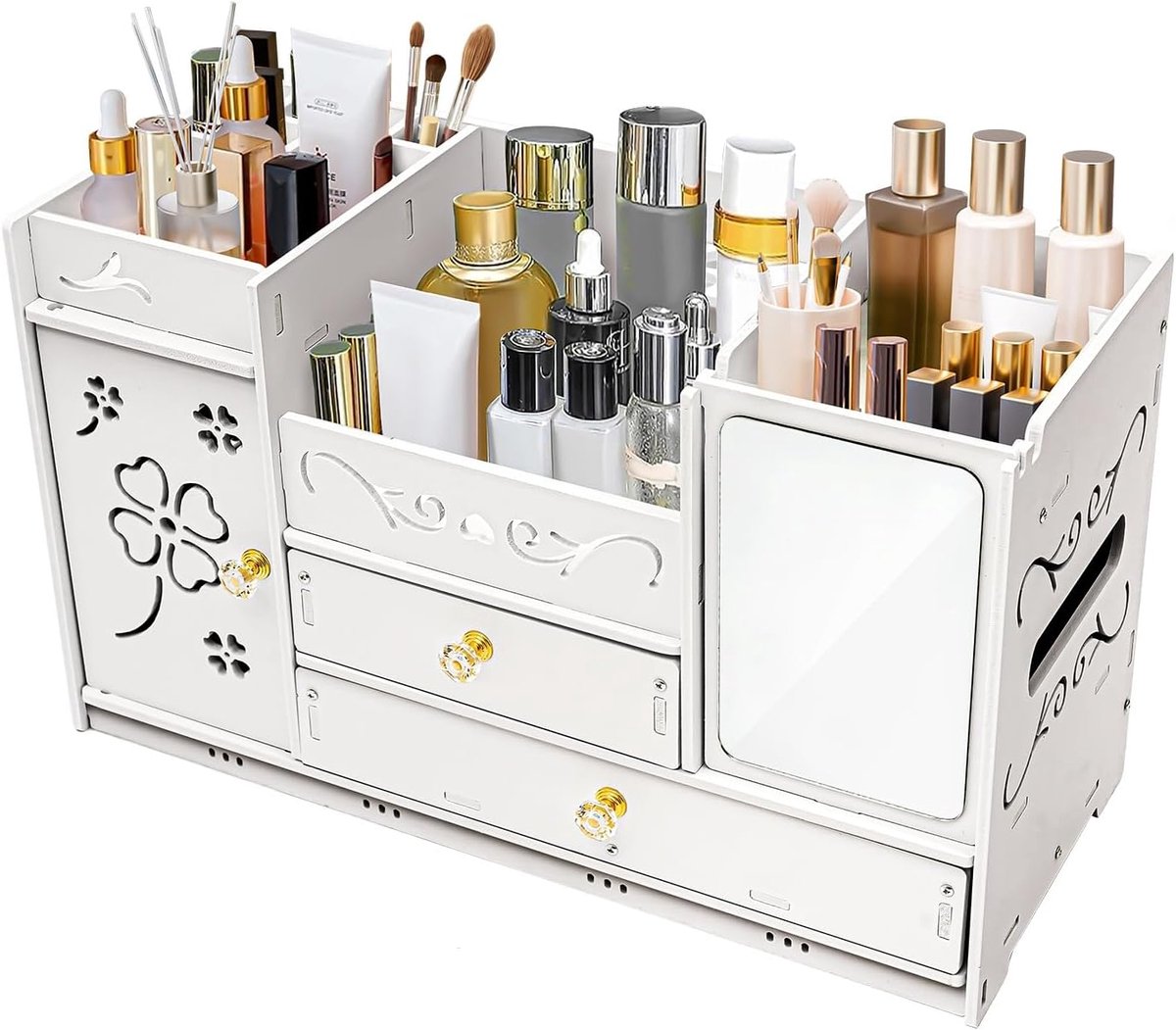 Makeup organizer met lades - multifunctionele plastic opbergdoos - met spiegel en handvatten - SnelShoppen