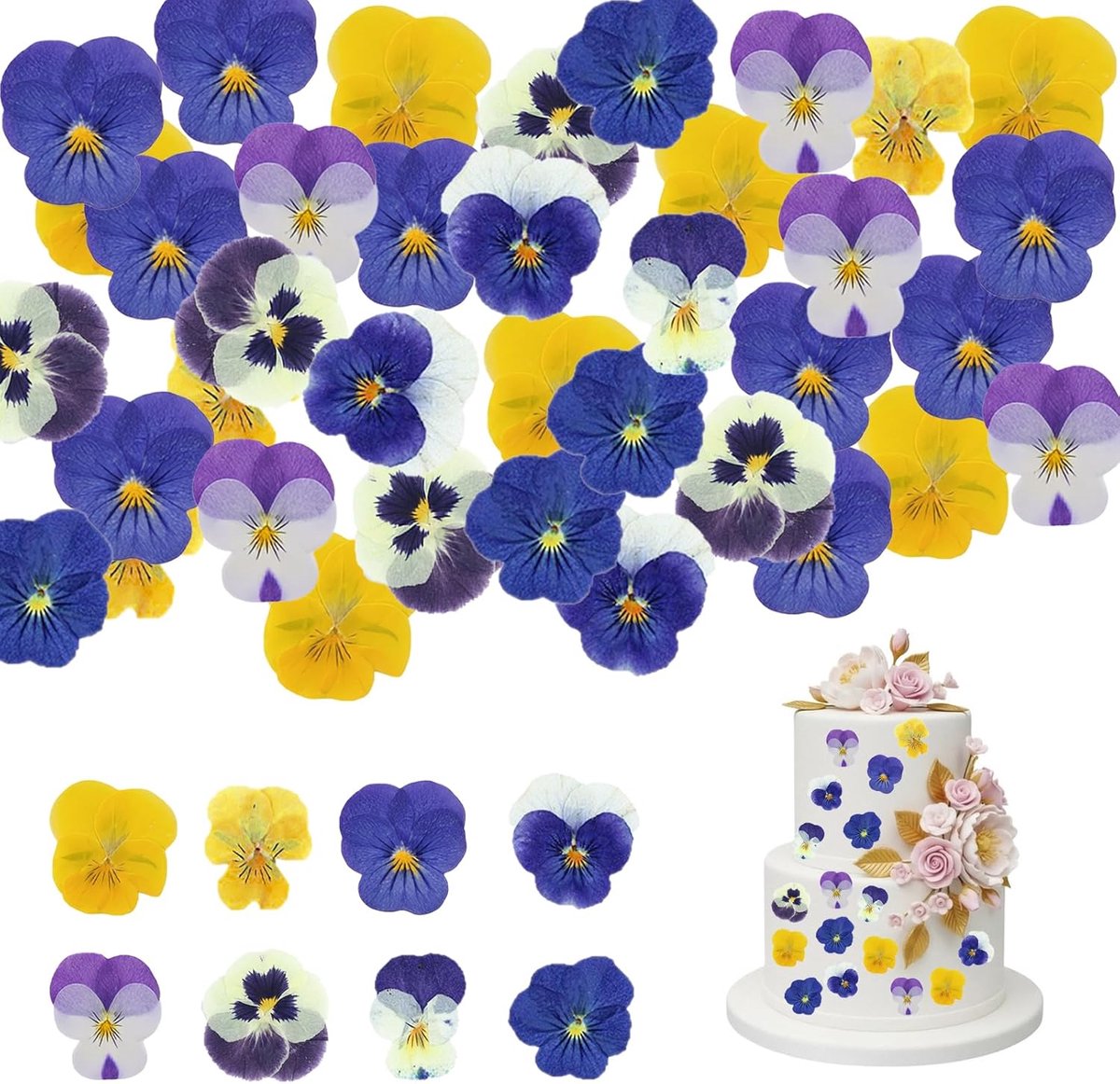 Eetbare bloemen, voor het versieren van taarten | gedroogd en geperst – kleurrijk assortiment van Viola tricolor-viooltjes voor cocktails en cupcakes