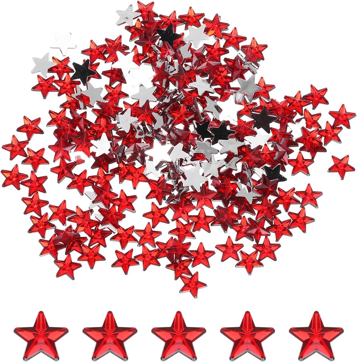200 stuks acryl sterren strass 8 x 8 mm platte achterkant kunststof edelstenen sieraden stickers voor knutselwerk kralen gezicht schilderen kostuumsieraden maken, rood