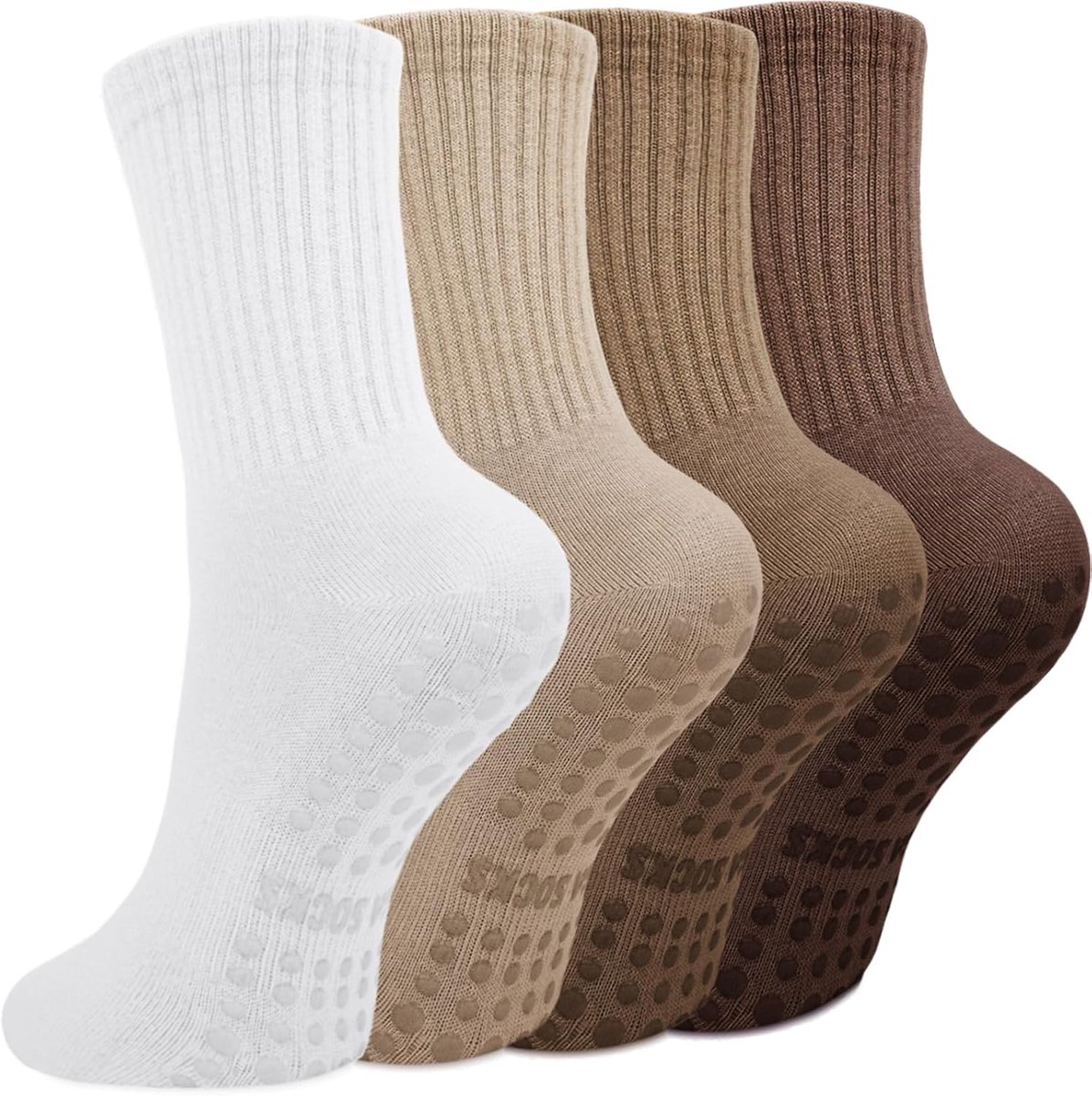 Sokken voor dames, 4 paar, antislip, zachte hervormer, yogasokken voor ballet, fitness, dansen, gym, trampoline, eenheidsmaat