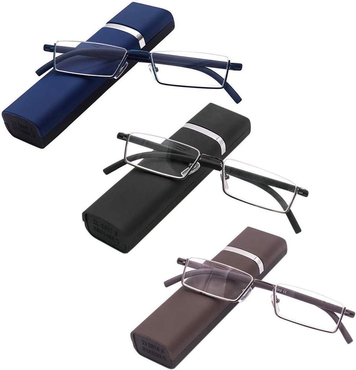 Leesbril met ultralicht TR90-montuur, leeshulp, halve bril van metalen frame met half frame, zichthulp met brillenkoker voor dames en heren