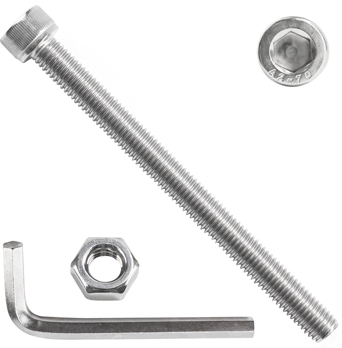 8 stuks M10 schroevenset, M10 x 120 mm cilinderkopschroeven sets, cilinderschroeven met binnenzeskant schroeven moeren set, roestvrijstalen draadschroevenset, machineschroeven assortiment