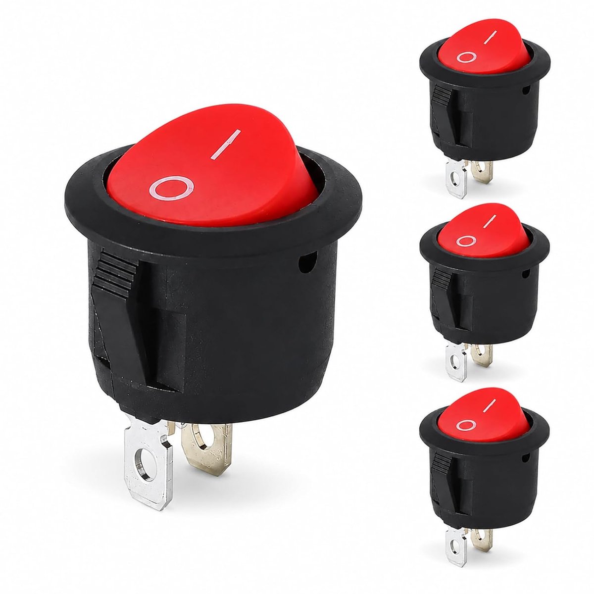 Mini 2-polige Tuimelschakelaar, 4 Stuks Ronde Schakelaar Vergrendelbaar Met Zelfremming Tuimelschakelaar Aan-/Uitschakelaar Voor Auto, Boot, Huishoudelijke, Rood