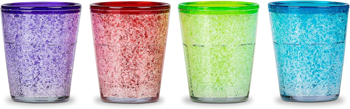 Acryl borrelglazen, set van 4 - 50 ml, dubbelwandig, vriezerbestendig, nieuwigheid cadeau (gekleurd)