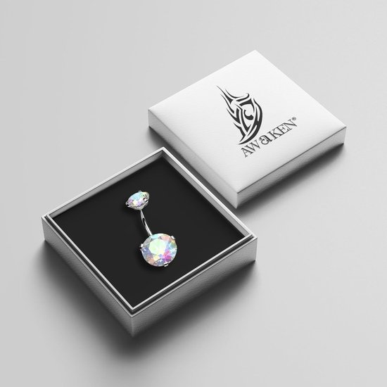 Navelpiercing banaan 1 stuk van 316L chirurgisch staal met kristal, lengte 8/10/12 mm — afbeelding 3
