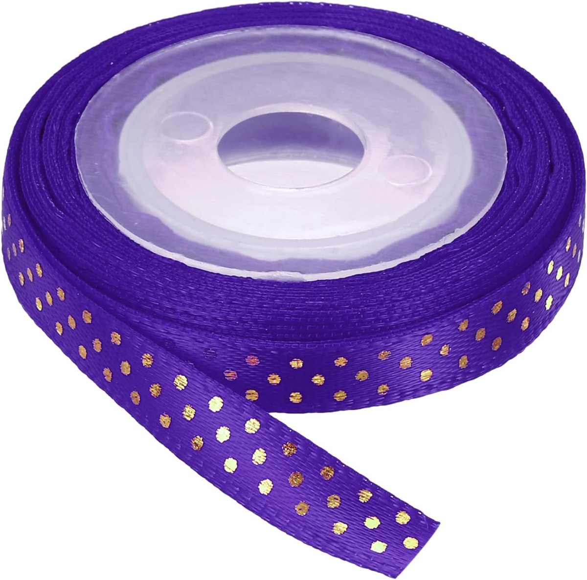 Satijnen lint, 6 mm x 4,6 m, cadeaulint met gouden stippen, kleurrijke banden, stoffen lint voor geschenkstrikken, doe-het-zelf, knutselen, Pasen, Halloween, bruiloft, feest, donkerpaars