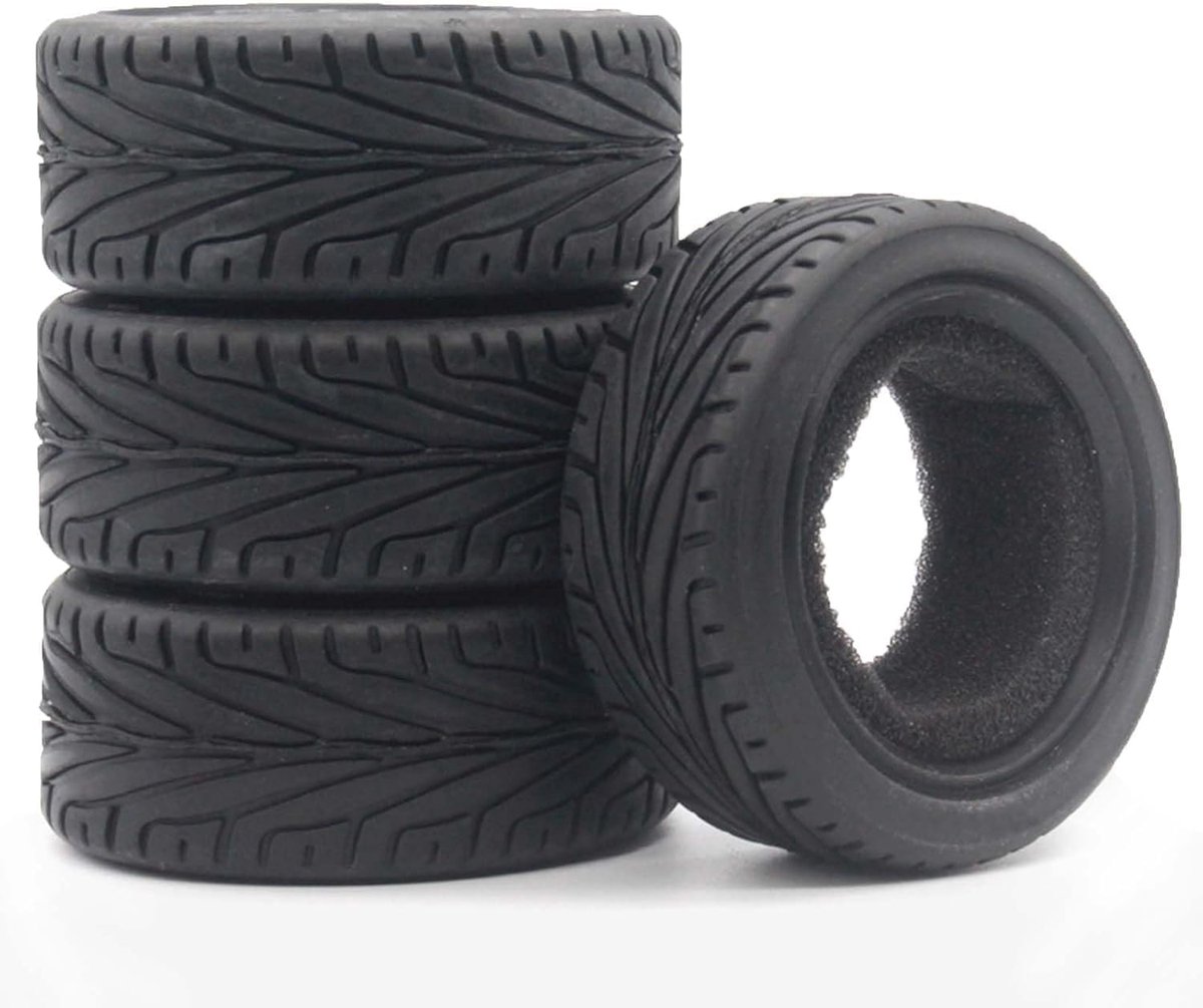 1/10 RC autobanden op de weg, 4 stuks RC auto rubberen banden met schuiminzetstukken, banden voor 1:10 RC On Road Runflating Touring Racing Car voor Tamiya HSP HPI Kyosho (K-65MM)