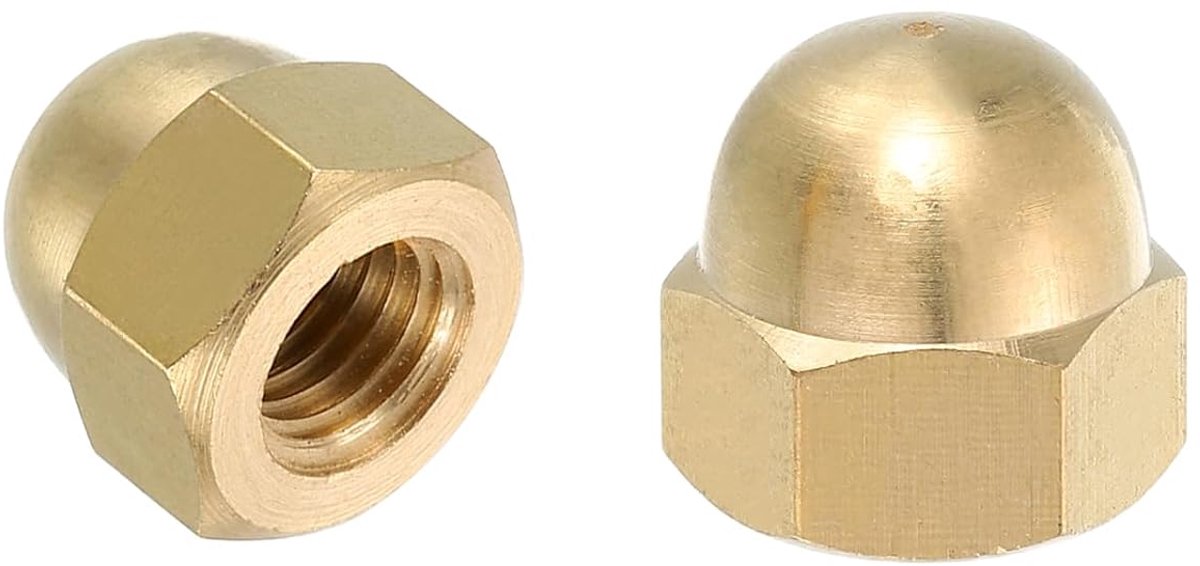 Zeshoekige Kapittelmoeren, M10x1.5mm Koepel Zeskantmoeren Messing Voor Schroeven Bouten Industriële Apparatuur Mechanische Elektrische Reparatie Hardware (Gouden Afwerking, Set 2)