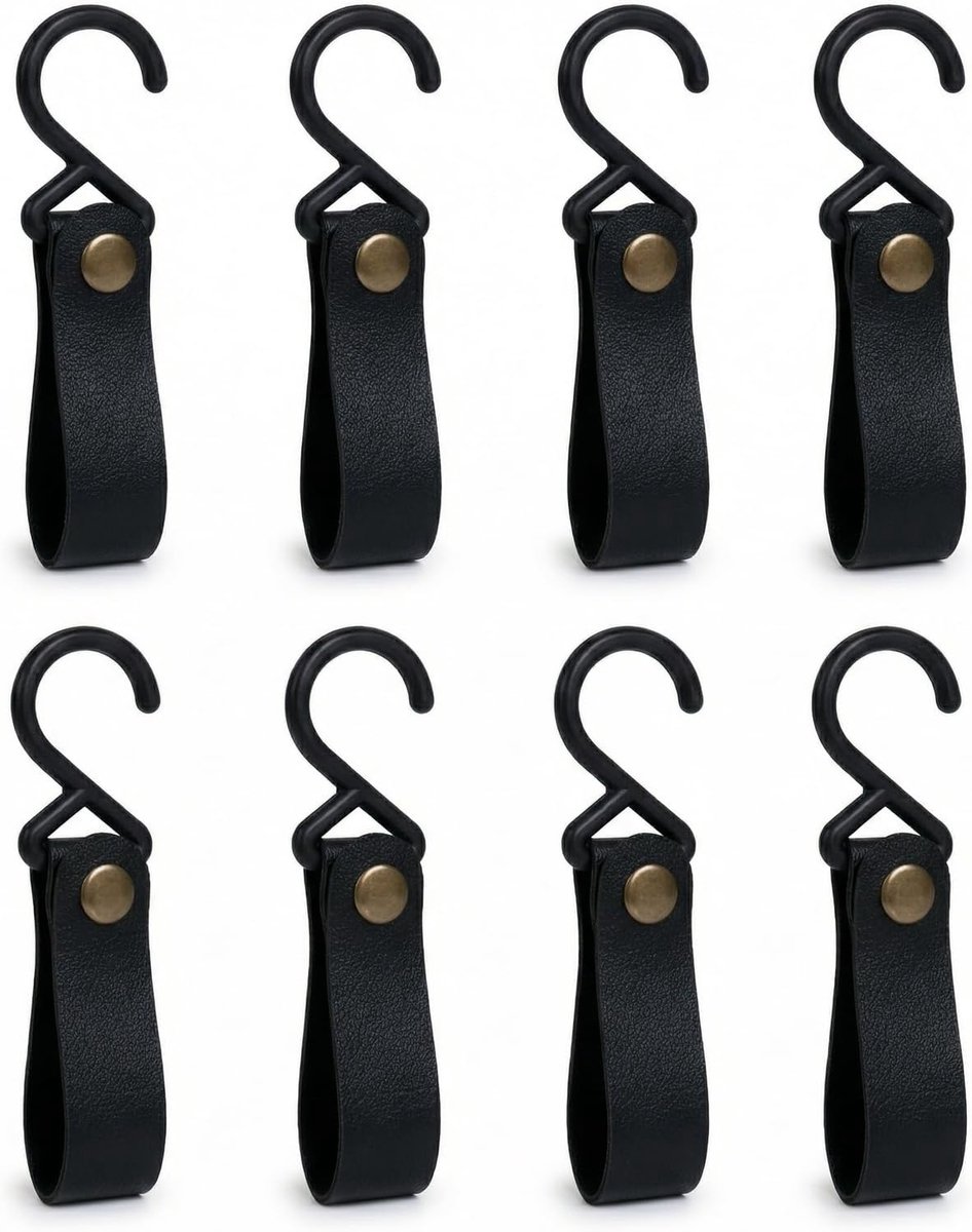 S-haken met lederen lus, PU-leer, multifunctionele haken voor servies, lantaarn, garderobe, kledingstang, keuken, badkamer, rugzak, kinderwagen voor buiten