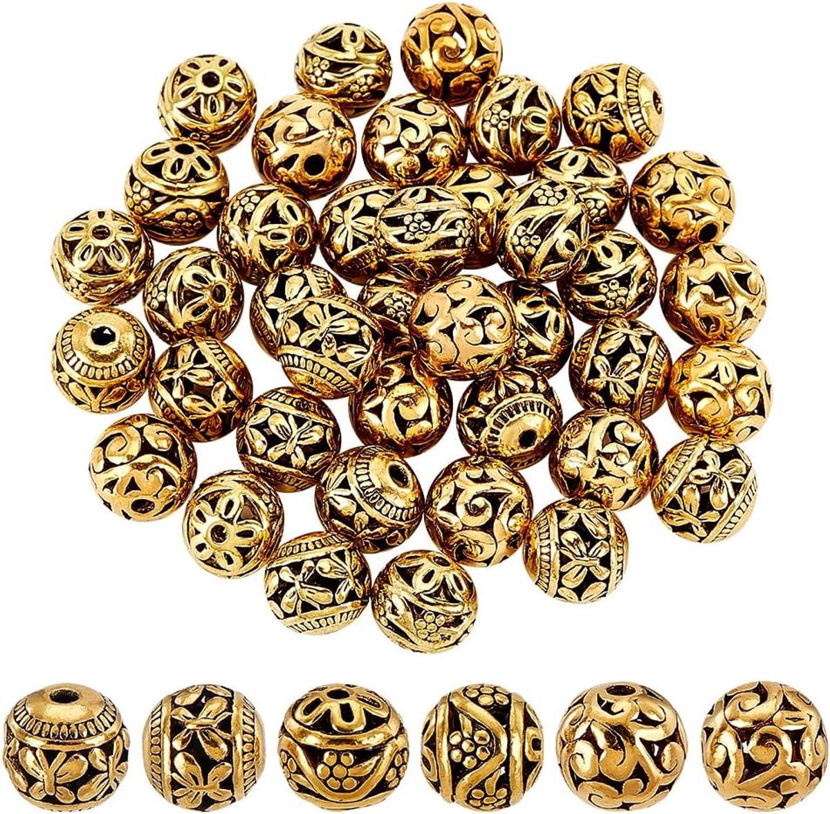 Kralen in 3 stijlen, ronde metalen kralens, 10 mm filigraan kralens, legering spacer losse kralen voor doe-het-zelf oorbellen, armband, hanger, taille, ketting