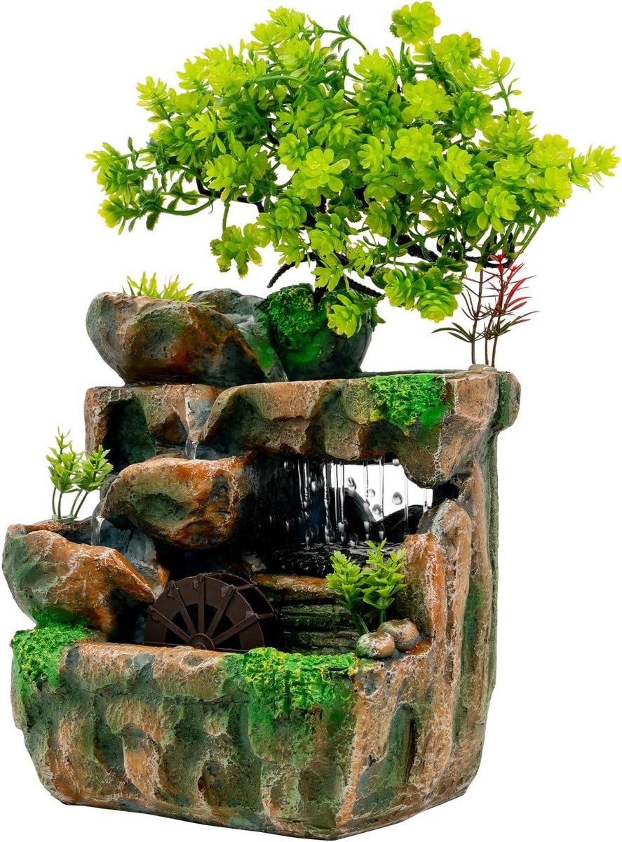 LED fonteintje 18 x 15 x 30 cm - groene plant - sfeerverlichting - ontspanning voor thuis of kantoor - SnelShoppen