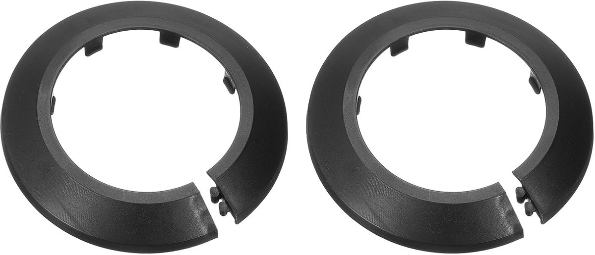 2 stuks decoratieve flens-buisafdekking met 63 mm buitendiameter, radiatorschild van PP-kunststof, afdekking voor waterleidingen in de vorm van een gesp, zwart