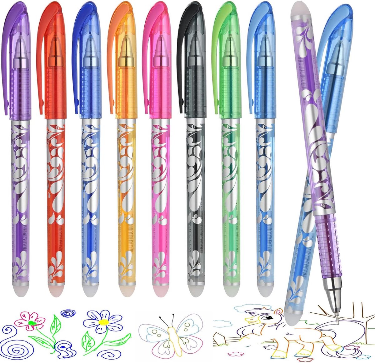 Uitwisbare pennen met 8 kleuren, 0,5 mm puntuitwisbare pennen met rubber aan het uiteinde, coole wrijvingsgel inktpennen, gumpen voor schrijven, briefpapier, kantoor- en schoolbenodigdheden (met