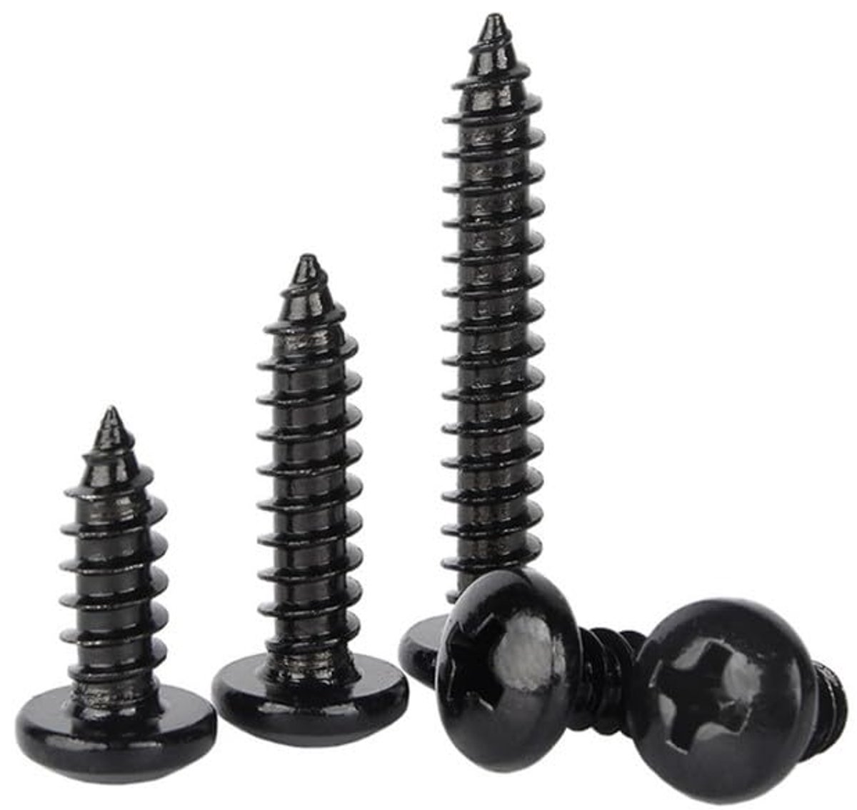 Staal 304 Kruis Rond hoofd Zelftappende Houtschroeven | Geplateerd Zwart Zink Pan hoofd Puntige staart Zelfborende schroeven M3 x 10mm 50 Pcs