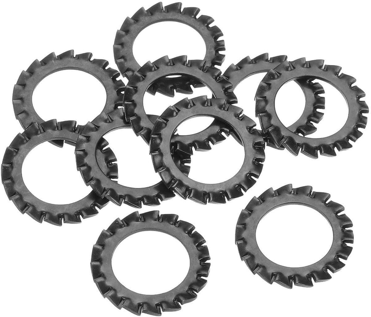 Zekeringringen met externe tanden, tandsluitringen van koolstofstaal, M16, voor schroeven en mechanische apparaten, 10 stuks, zwart